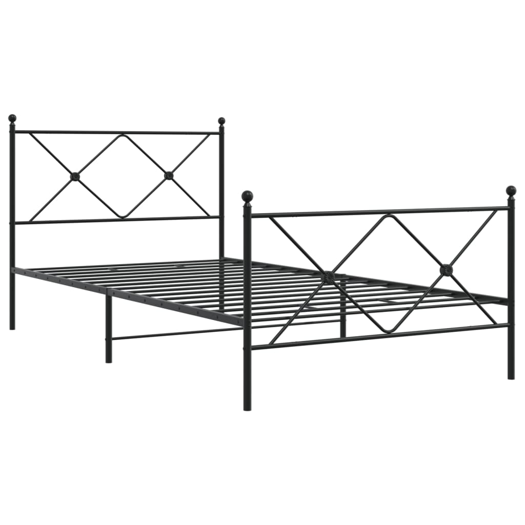 vidaXL Metal Bed Frame without Mattress with Footboard Black 100x190cm