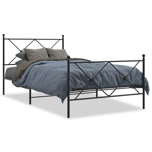 vidaXL Metal Bed Frame without Mattress with Footboard Black 100x190cm