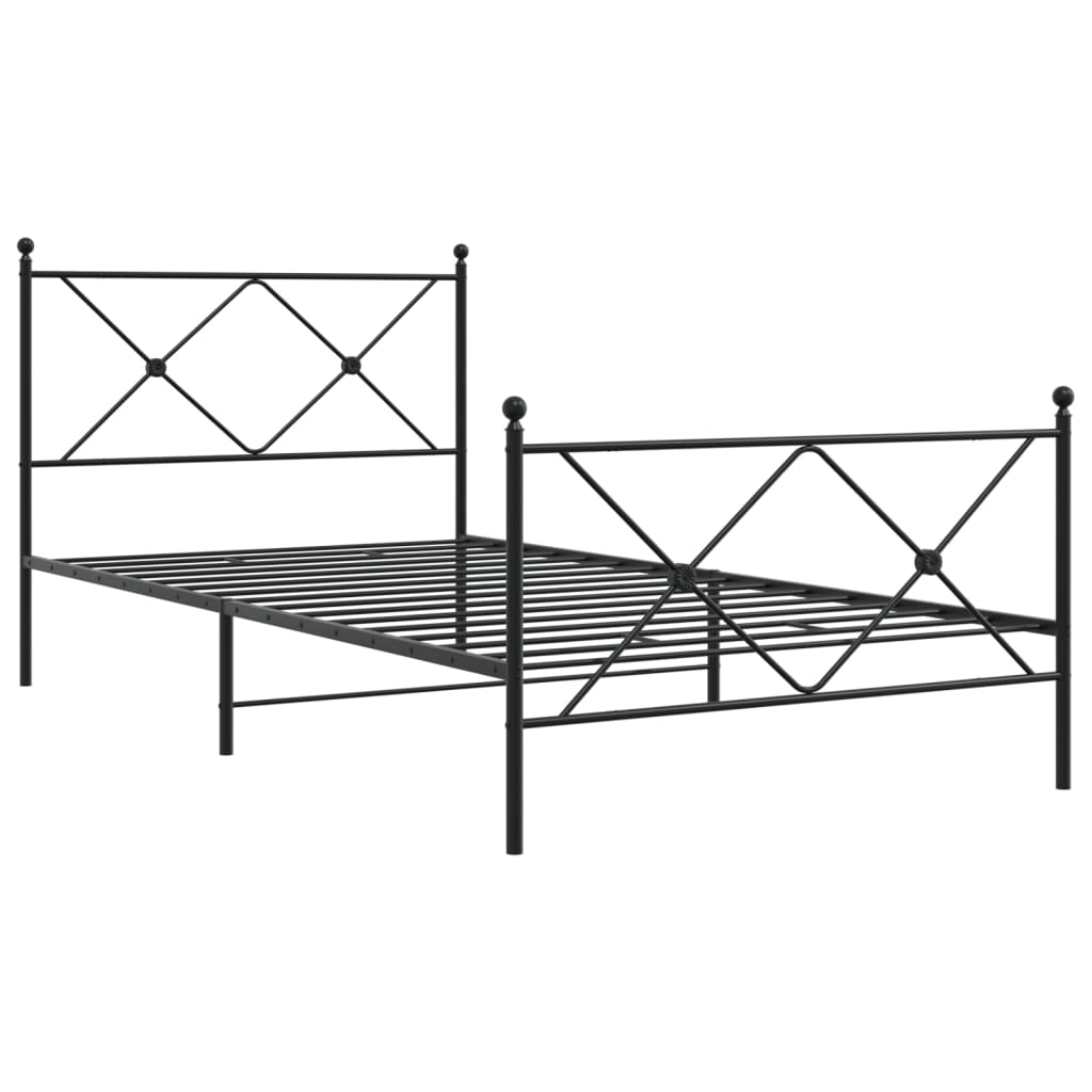 vidaXL Metal Bed Frame without Mattress with Footboard Black 107x203cm