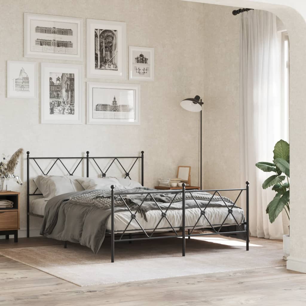 vidaXL Metal Bed Frame without Mattress with Footboard Black 137x190cm