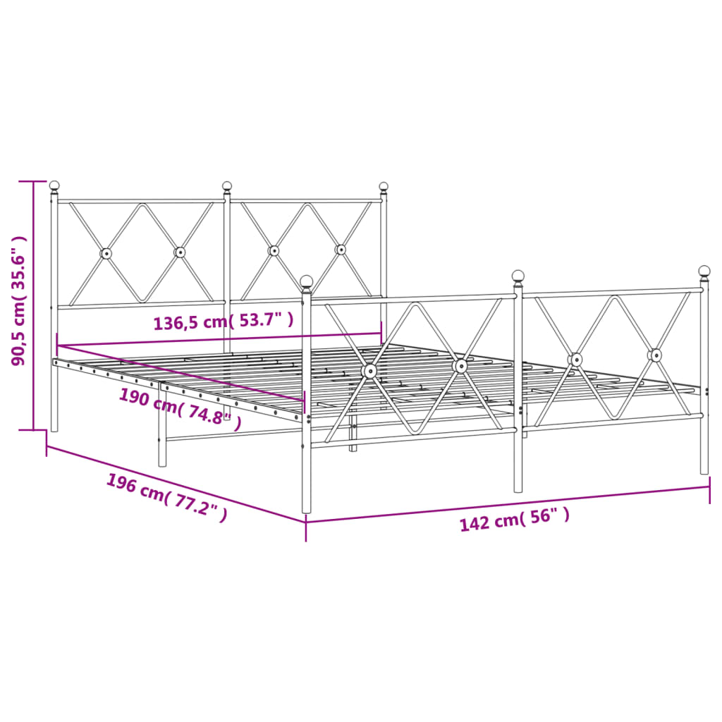 vidaXL Metal Bed Frame without Mattress with Footboard Black 137x190cm