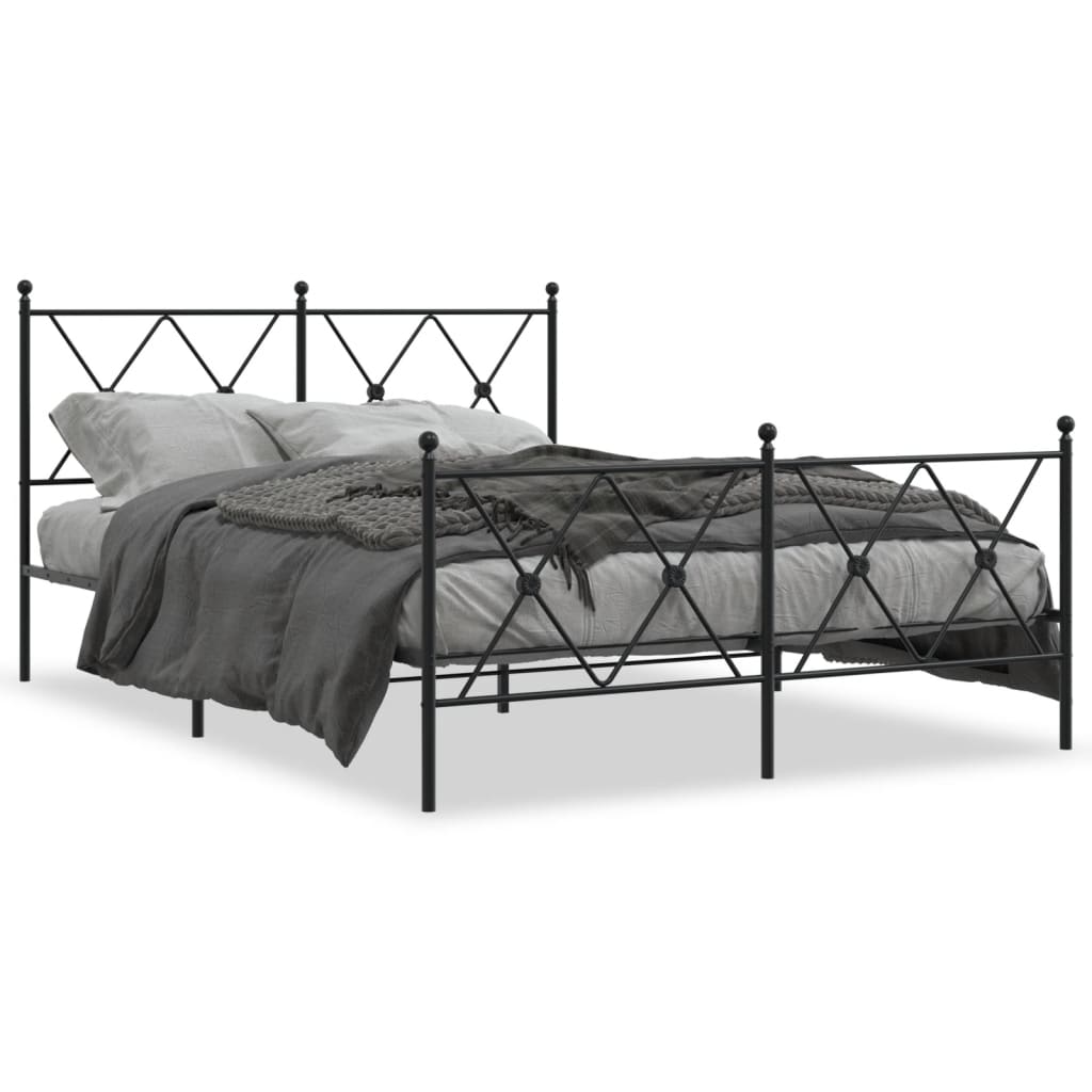 vidaXL Metal Bed Frame without Mattress with Footboard Black 137x190cm