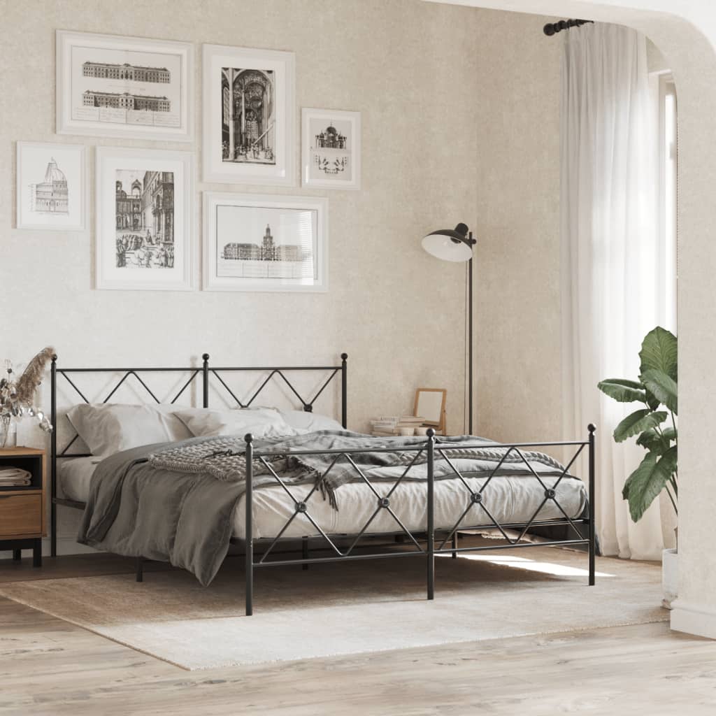 vidaXL Metal Bed Frame without Mattress with Footboard Black 150x200cm