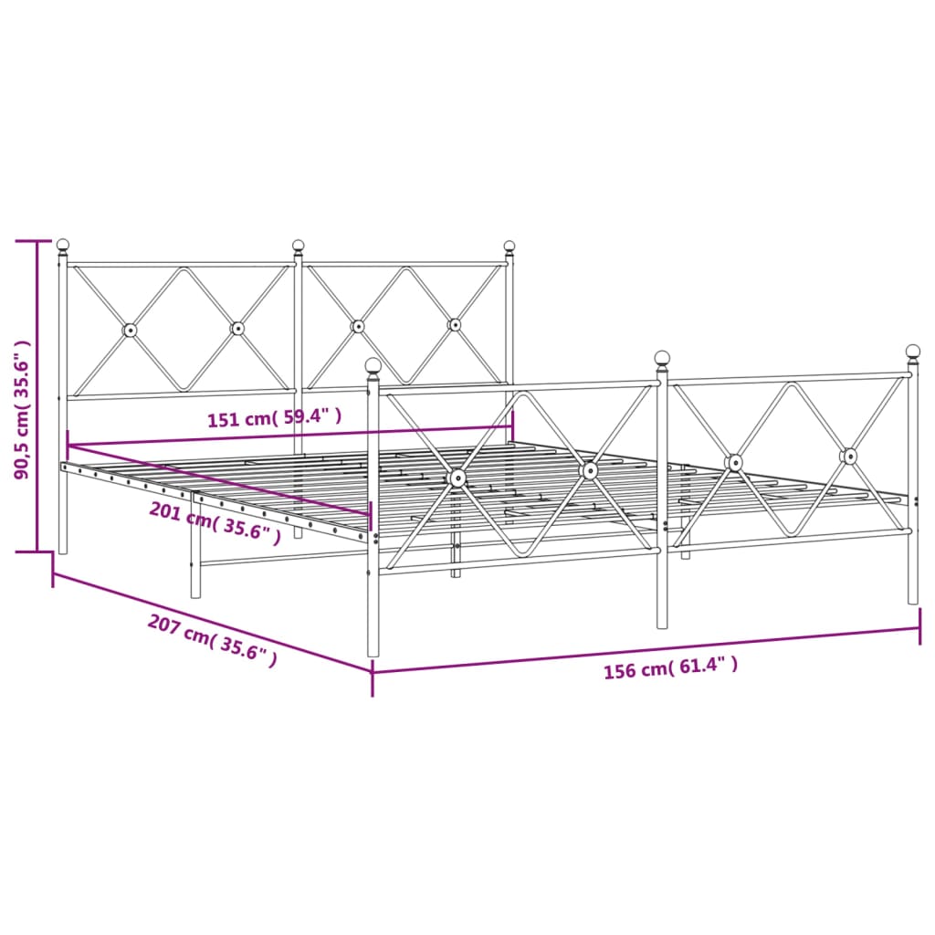 vidaXL Metal Bed Frame without Mattress with Footboard Black 150x200cm