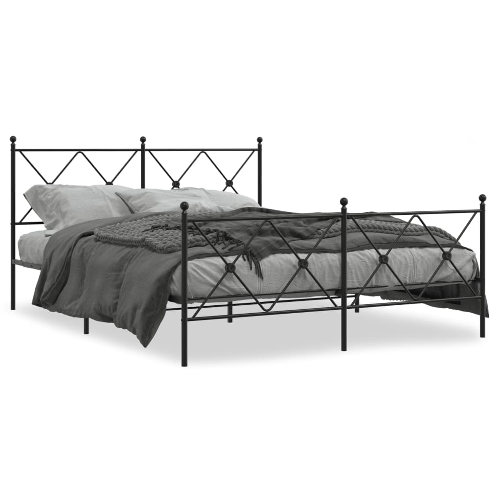 vidaXL Metal Bed Frame without Mattress with Footboard Black 150x200cm