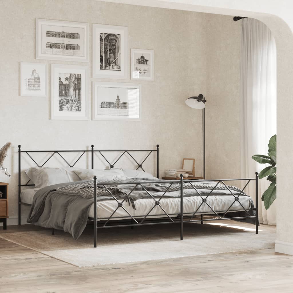 vidaXL Metal Bed Frame without Mattress with Footboard Black 180x200cm