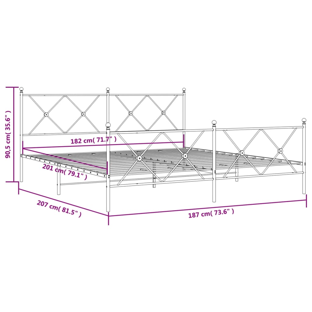 vidaXL Metal Bed Frame without Mattress with Footboard Black 180x200cm