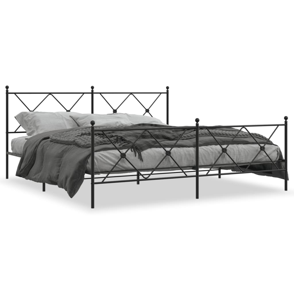 vidaXL Metal Bed Frame without Mattress with Footboard Black 180x200cm