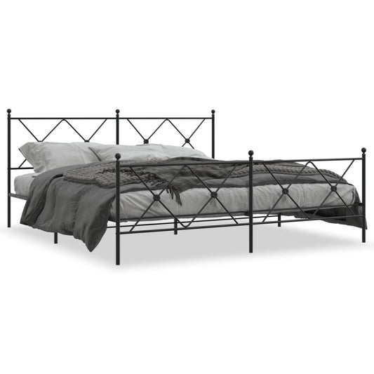 vidaXL Metal Bed Frame without Mattress with Footboard Black 183x213cm