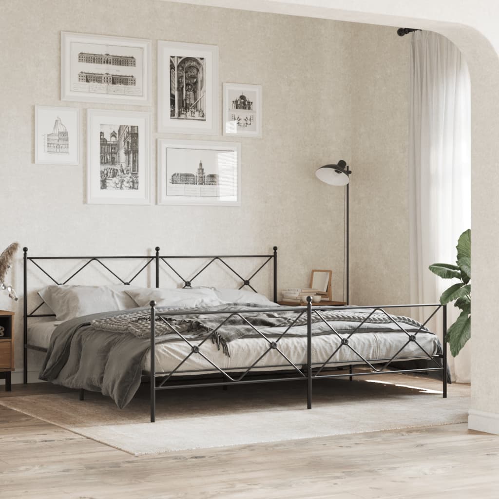 vidaXL Metal Bed Frame without Mattress with Footboard Black 200x200cm