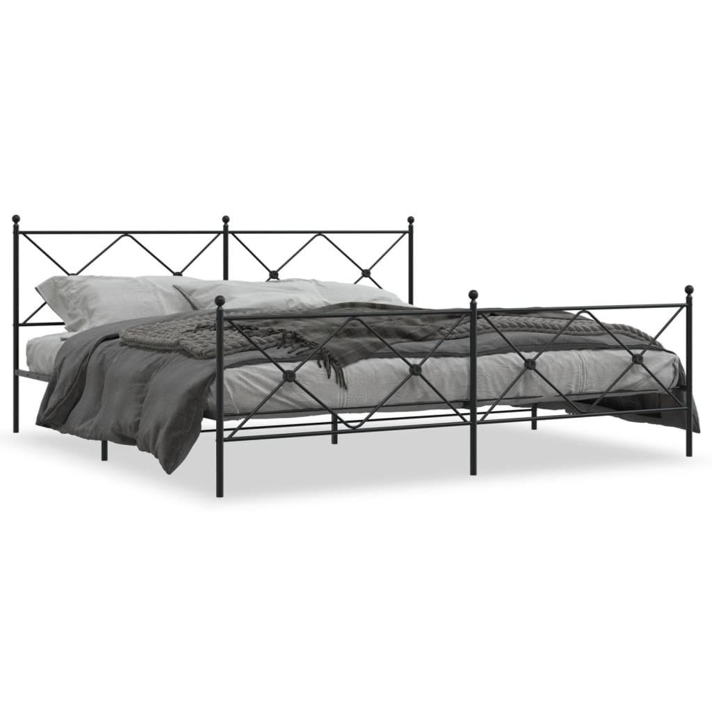 vidaXL Metal Bed Frame without Mattress with Footboard Black 200x200cm