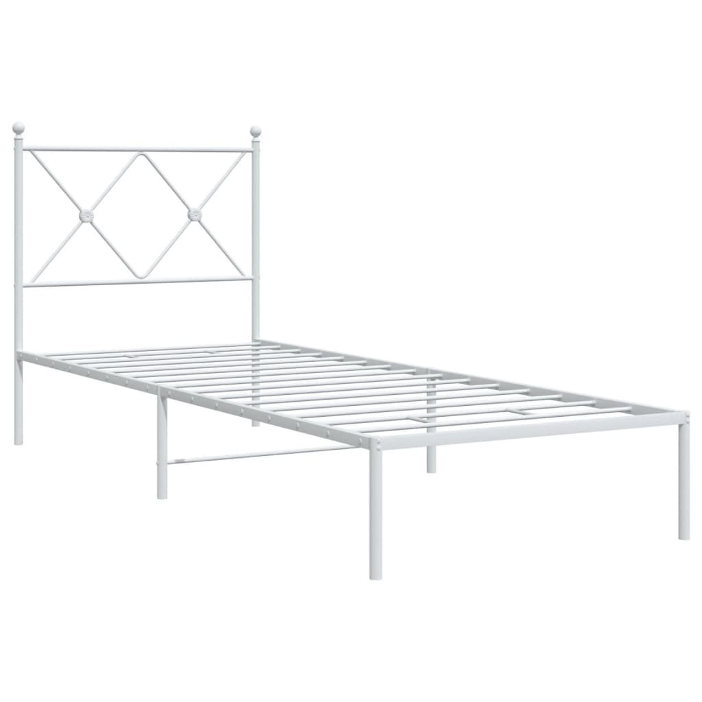 vidaXL Metal Bed Frame without Mattress with Headboard White 75x190cm