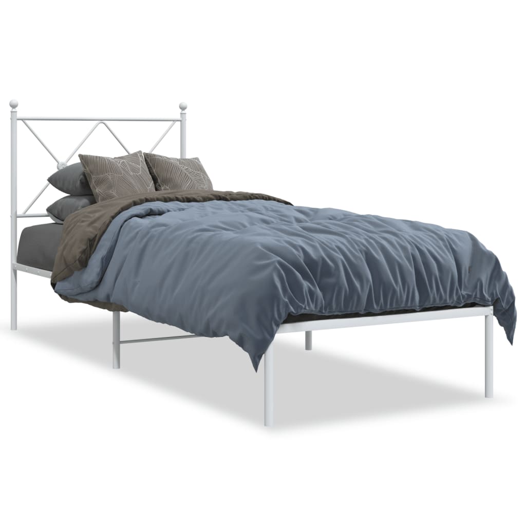 vidaXL Metal Bed Frame without Mattress with Headboard White 75x190cm