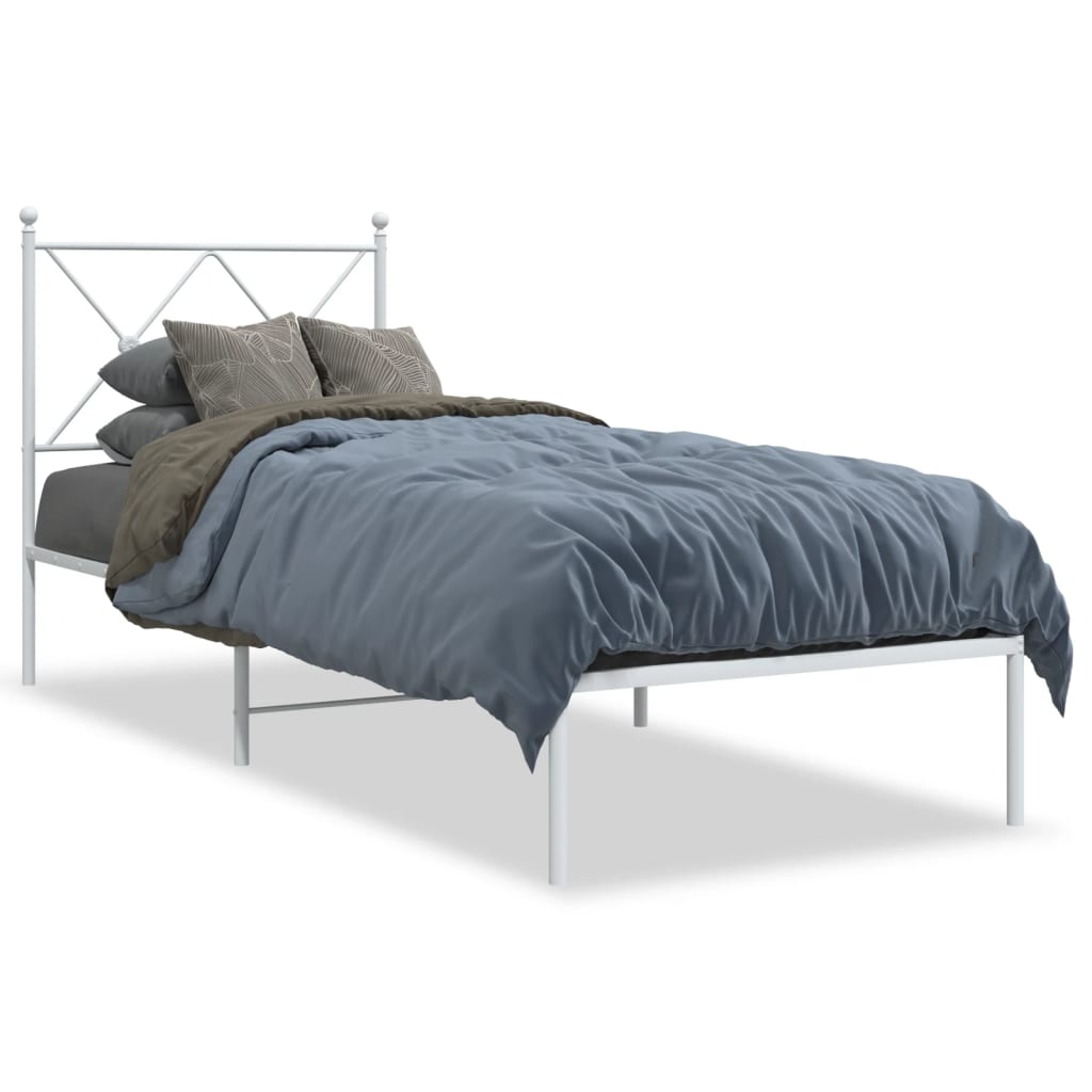 vidaXL Metal Bed Frame without Mattress with Headboard White 80x200cm