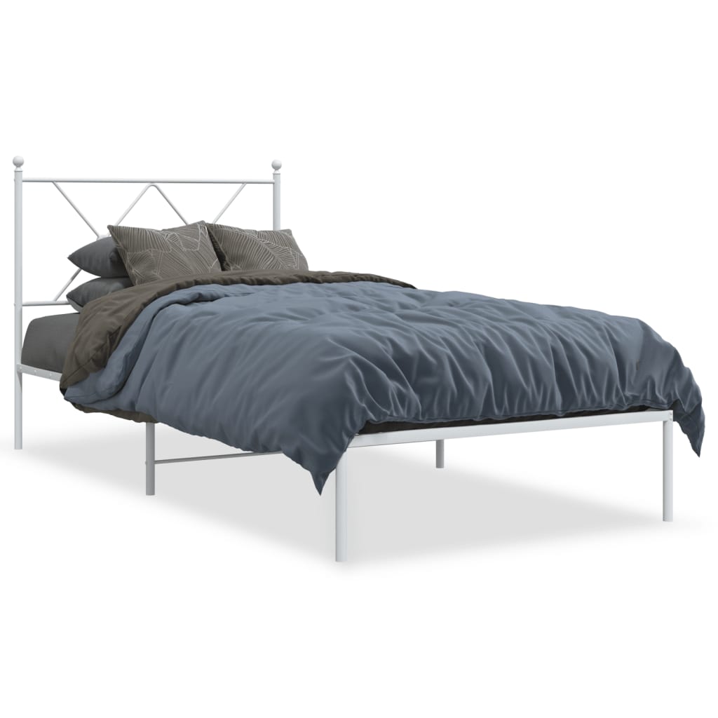 vidaXL Metal Bed Frame without Mattress with Headboard White 90x190cm