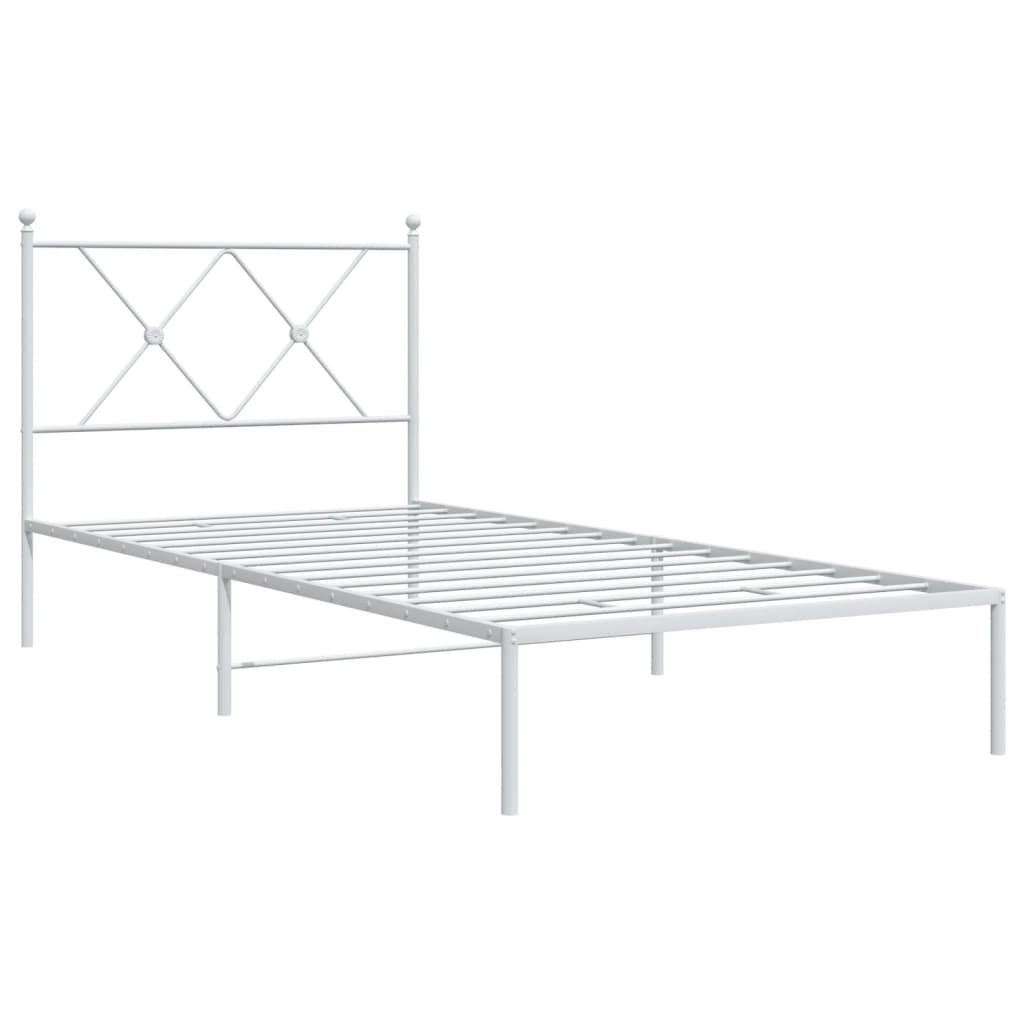 vidaXL Metal Bed Frame without Mattress with Headboard White 90x200cm