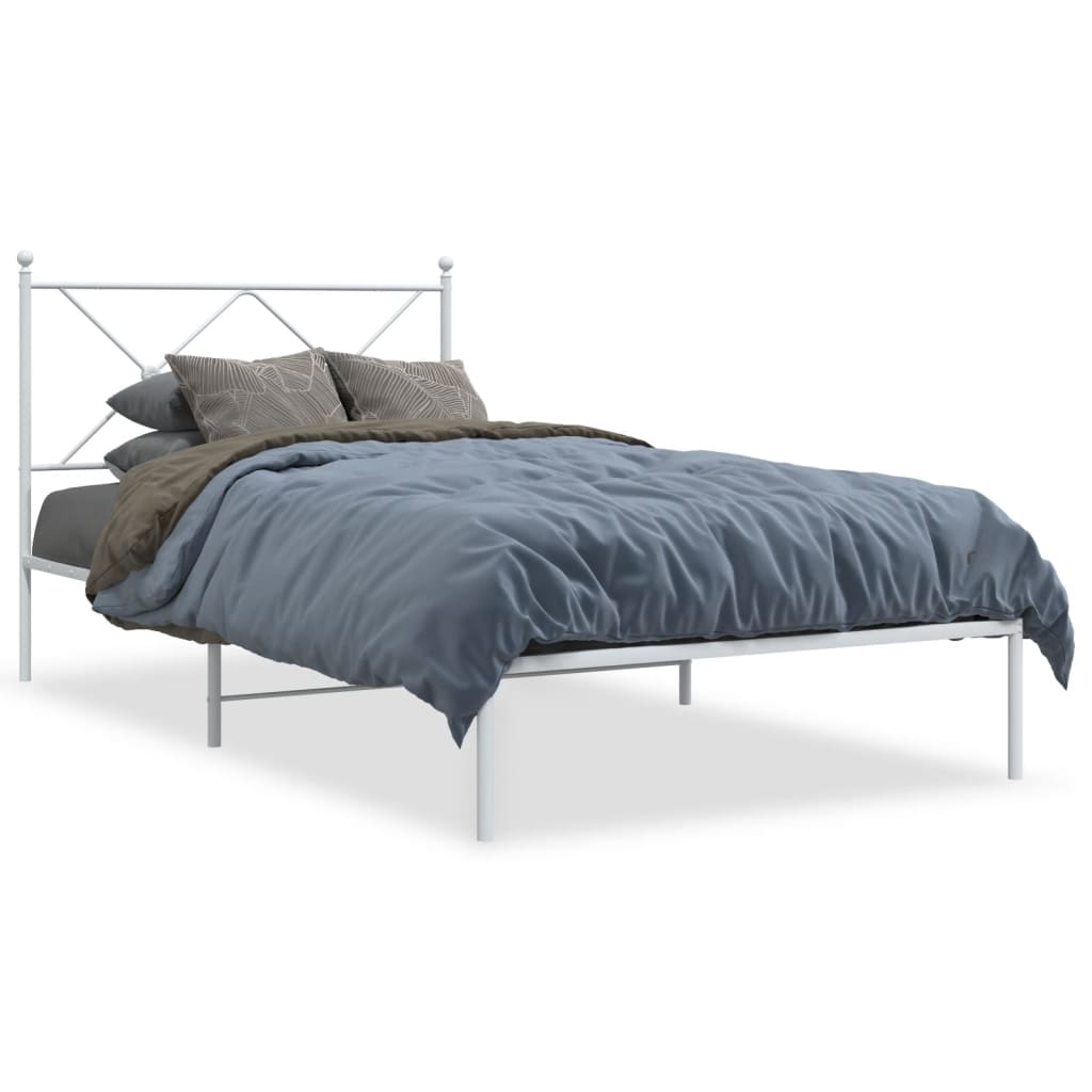 vidaXL Metal Bed Frame without Mattress with Headboard White 100x200cm