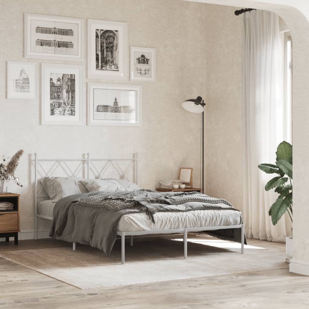 vidaXL Metal Bed Frame without Mattress with Headboard White 120x190cm