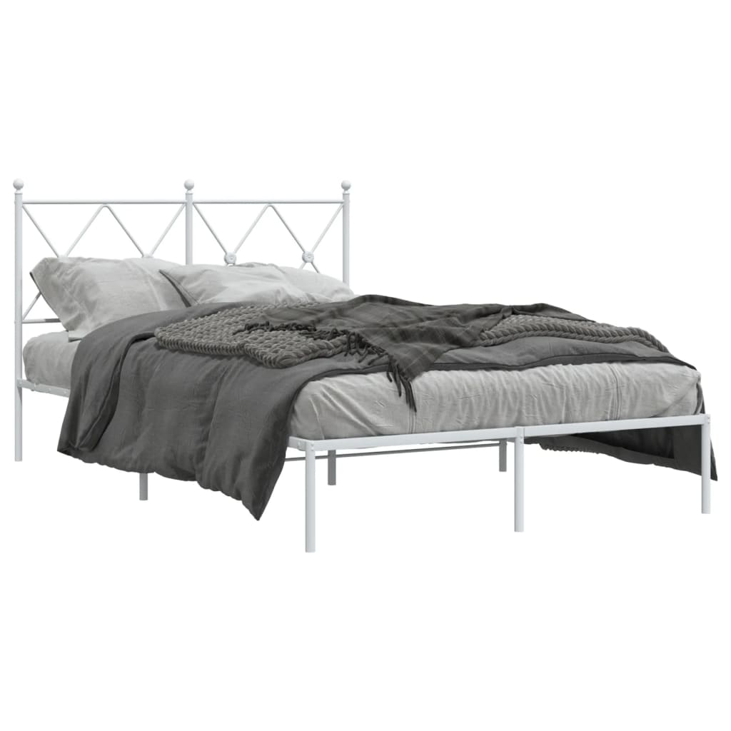 vidaXL Metal Bed Frame without Mattress with Headboard White 120x190cm