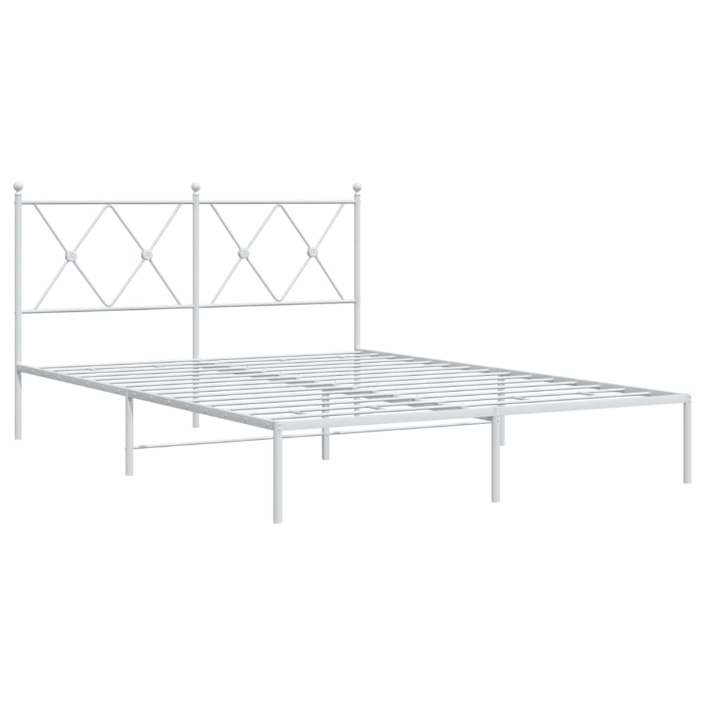 vidaXL Metal Bed Frame without Mattress with Headboard White 135x190cm