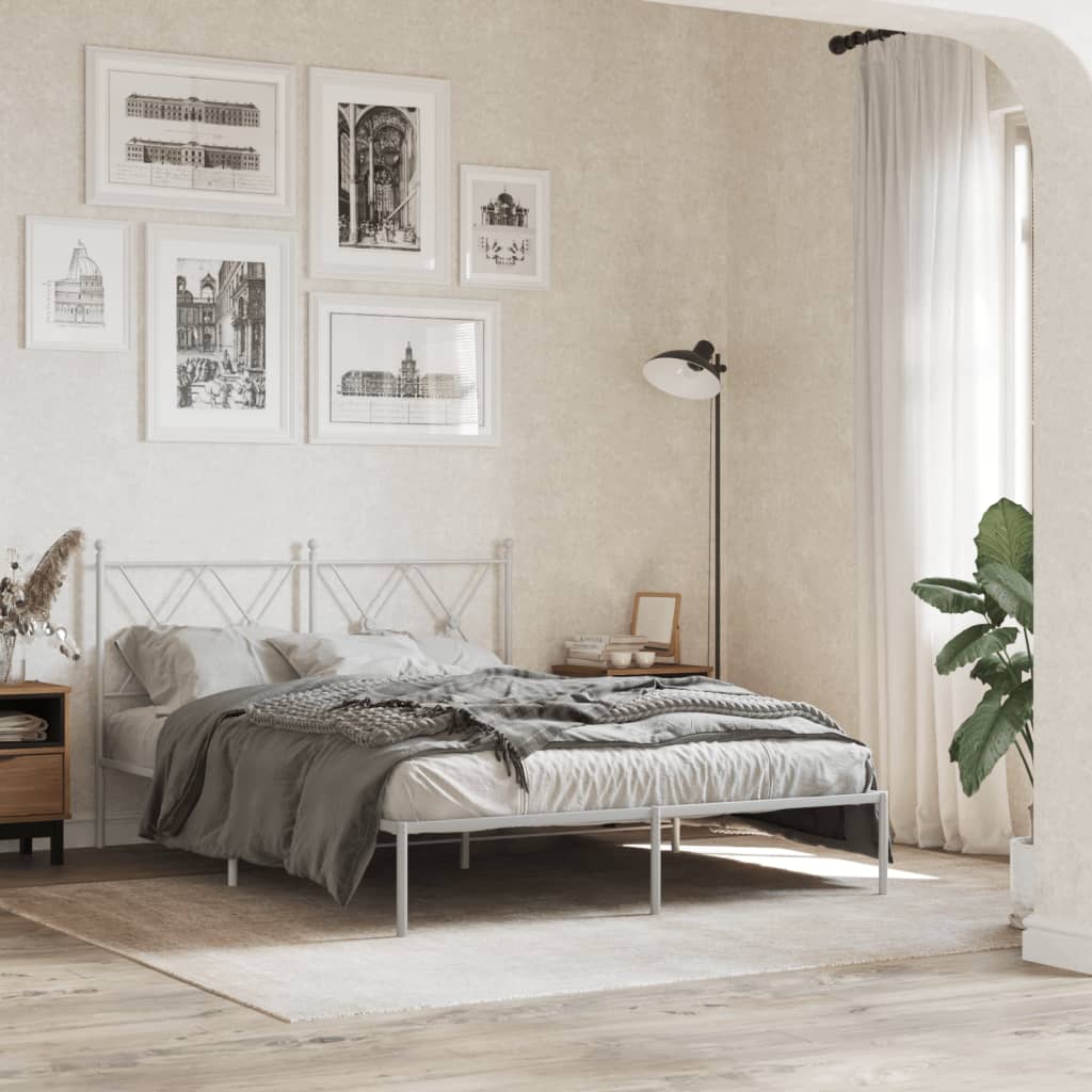 vidaXL Metal Bed Frame without Mattress with Headboard White 135x190cm