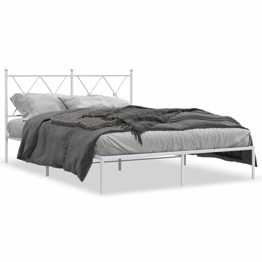 vidaXL Metal Bed Frame without Mattress with Headboard White 135x190cm