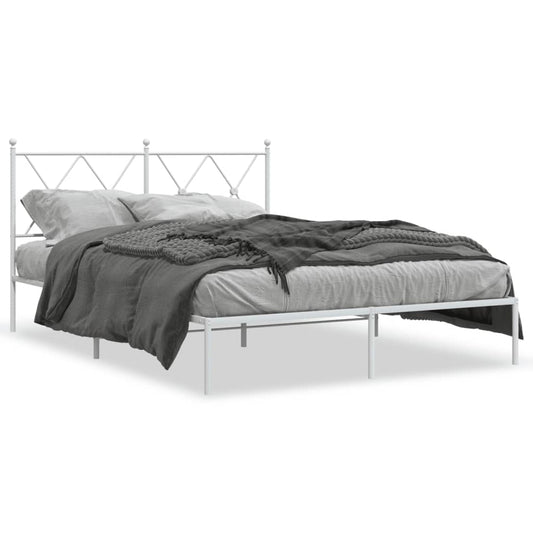 vidaXL Metal Bed Frame without Mattress with Headboard White 140x190cm