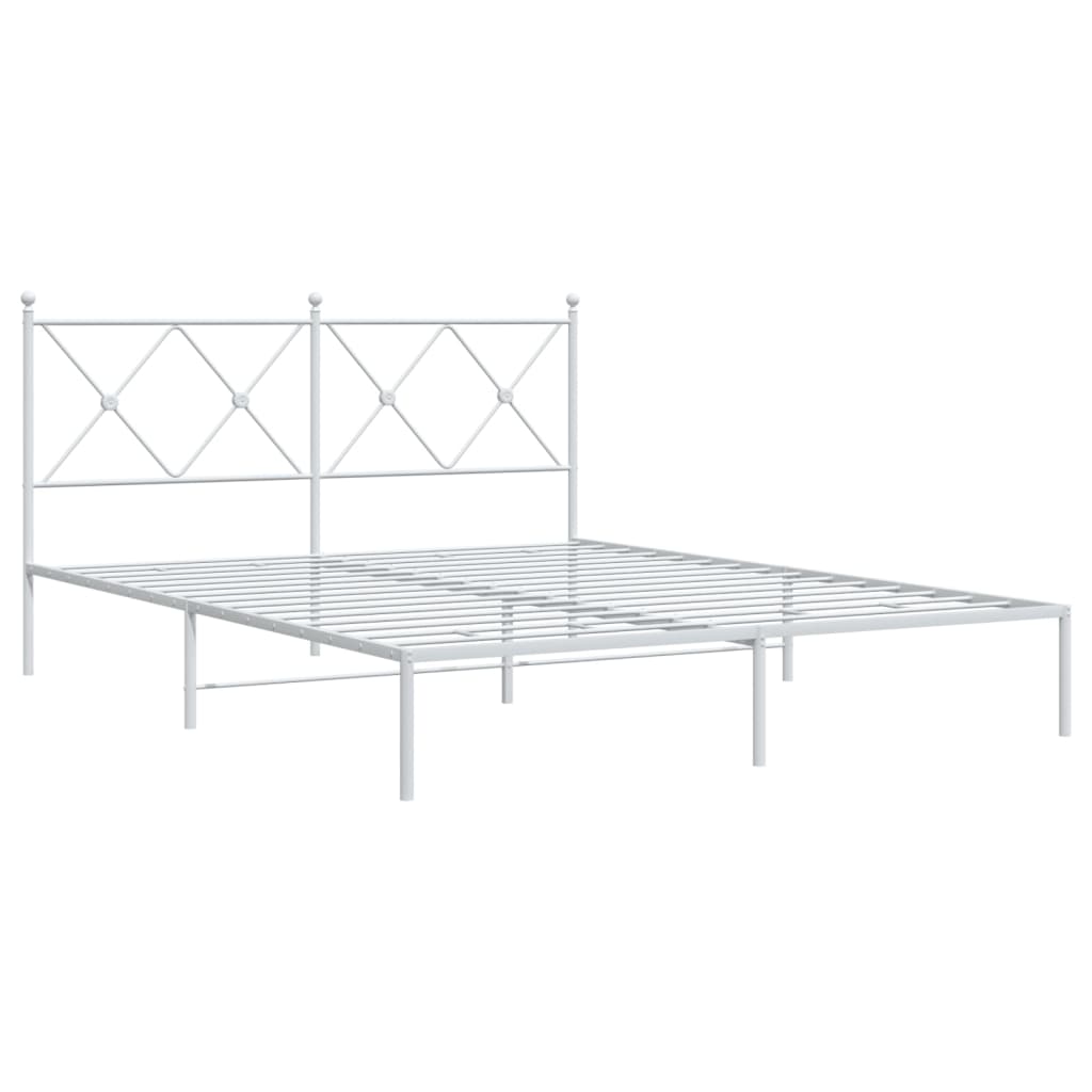 vidaXL Metal Bed Frame without Mattress with Headboard White 150x200cm