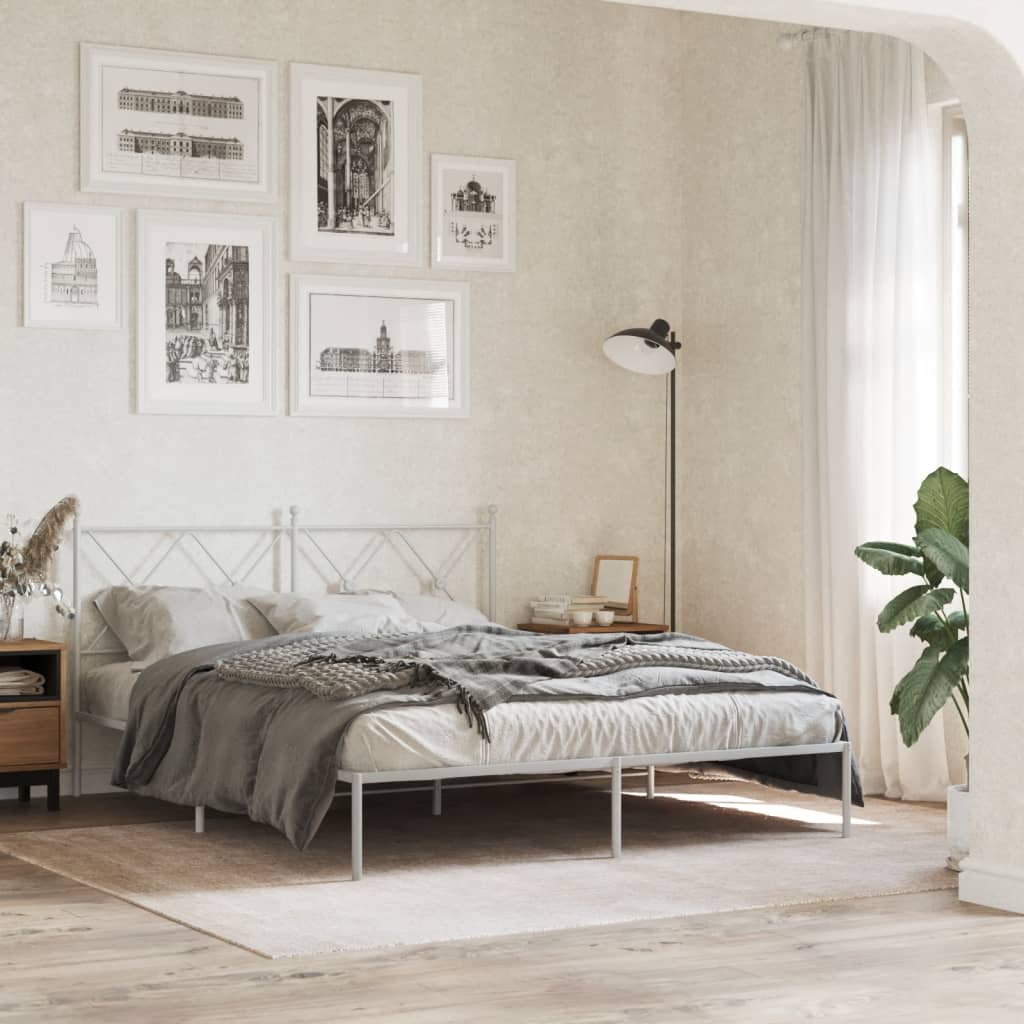 vidaXL Metal Bed Frame without Mattress with Headboard White 150x200cm