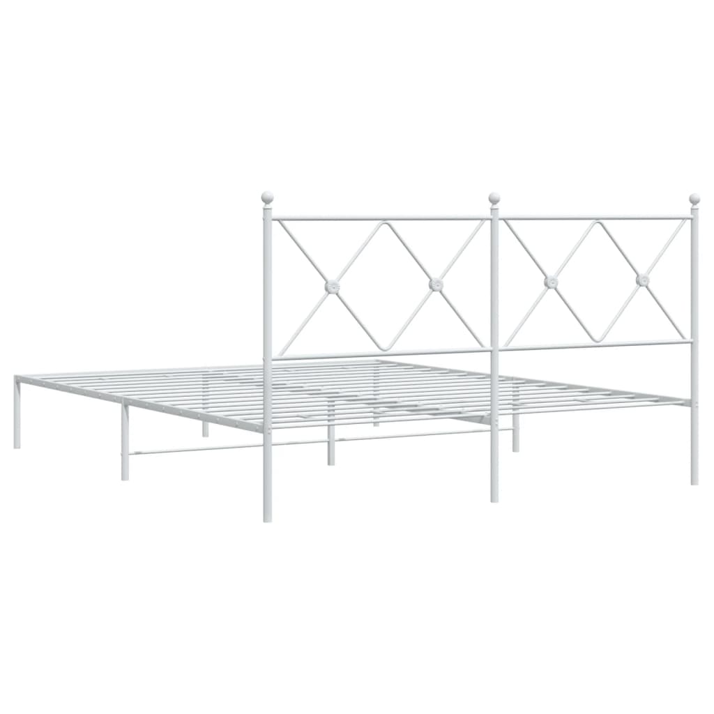 vidaXL Metal Bed Frame without Mattress with Headboard White 150x200cm