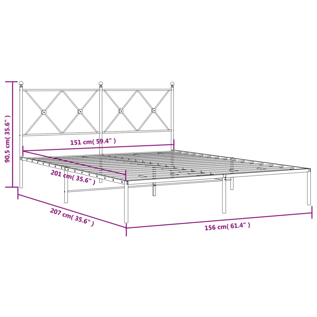 vidaXL Metal Bed Frame without Mattress with Headboard White 150x200cm