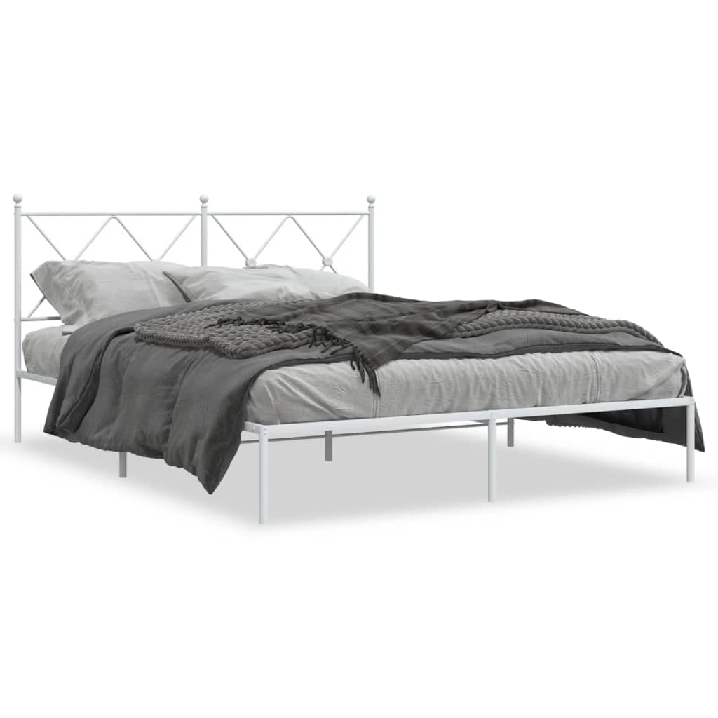 vidaXL Metal Bed Frame without Mattress with Headboard White 150x200cm