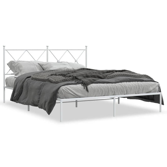 vidaXL Metal Bed Frame without Mattress with Headboard White 150x200cm