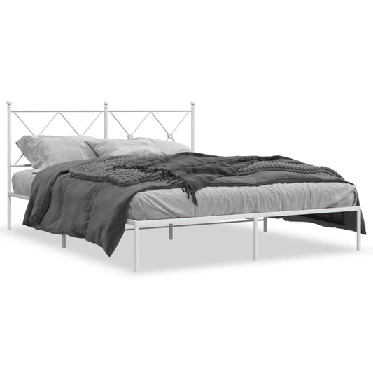 vidaXL Metal Bed Frame without Mattress with Headboard White 160x200cm