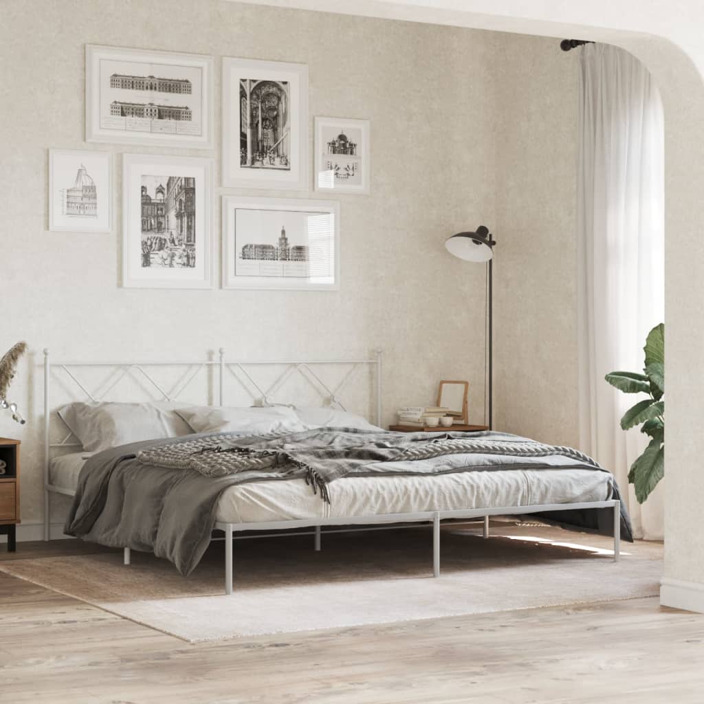 vidaXL Metal Bed Frame without Mattress with Headboard White 180x200cm