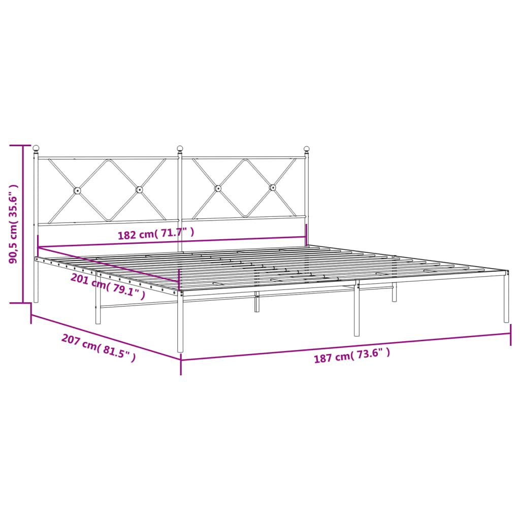 vidaXL Metal Bed Frame without Mattress with Headboard White 180x200cm