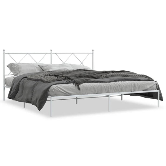 vidaXL Metal Bed Frame without Mattress with Headboard White 180x200cm