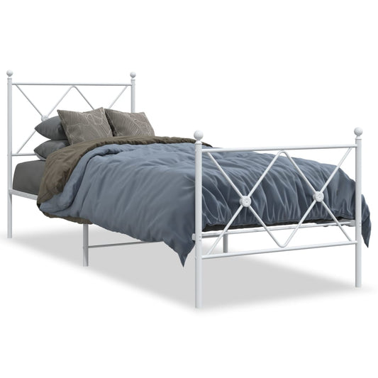 vidaXL Metal Bed Frame without Mattress with Footboard White 80x200cm