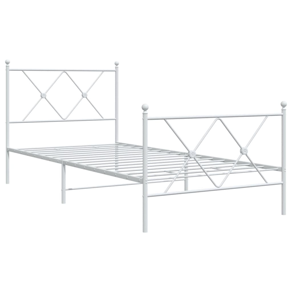 vidaXL Metal Bed Frame without Mattress with Footboard White 90x190cm