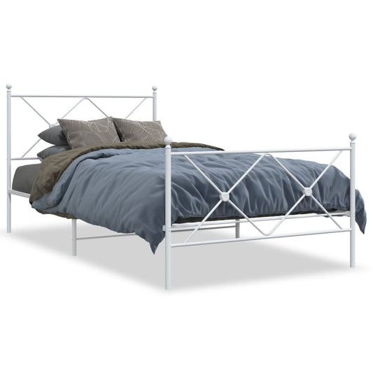 vidaXL Metal Bed Frame without Mattress with Footboard White 100x200cm