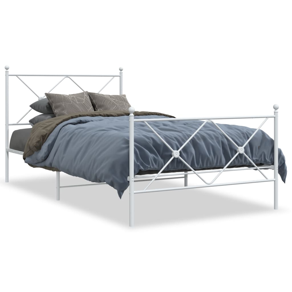 Metal Bed Frame without Mattress with Footboard White 107x203cm