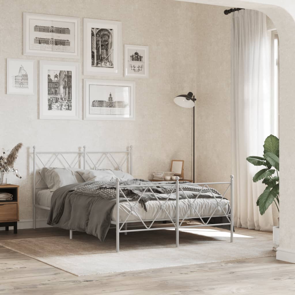 vidaXL Metal Bed Frame without Mattress with Footboard White 120x190cm