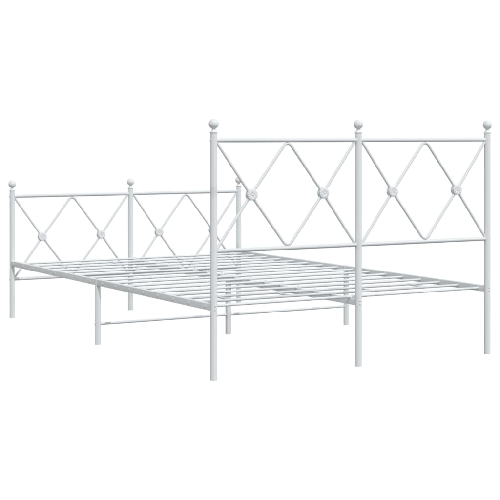 vidaXL Metal Bed Frame without Mattress with Footboard White 120x190cm