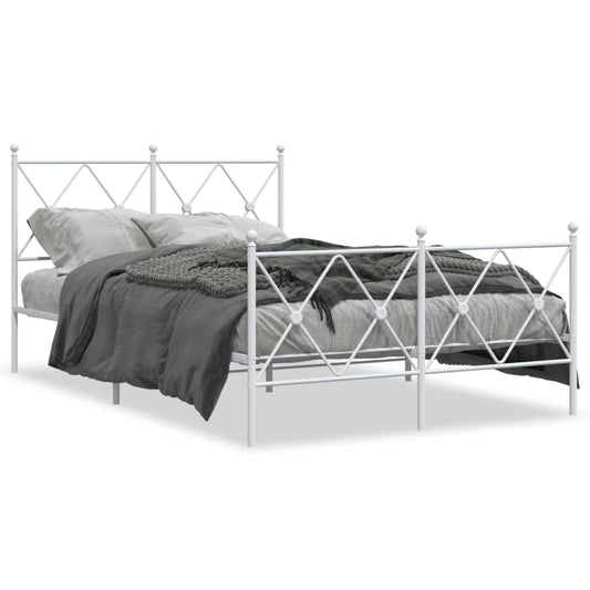 vidaXL Metal Bed Frame without Mattress with Footboard White 120x190cm