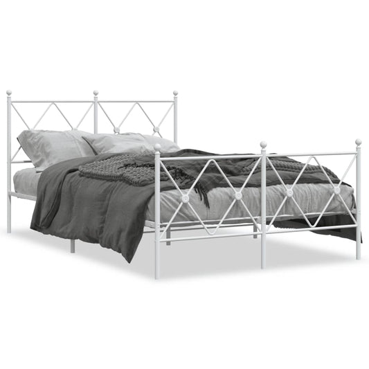 vidaXL Metal Bed Frame without Mattress with Footboard White 120x200cm