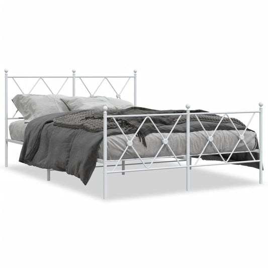 vidaXL Metal Bed Frame without Mattress with Footboard White 140x200cm