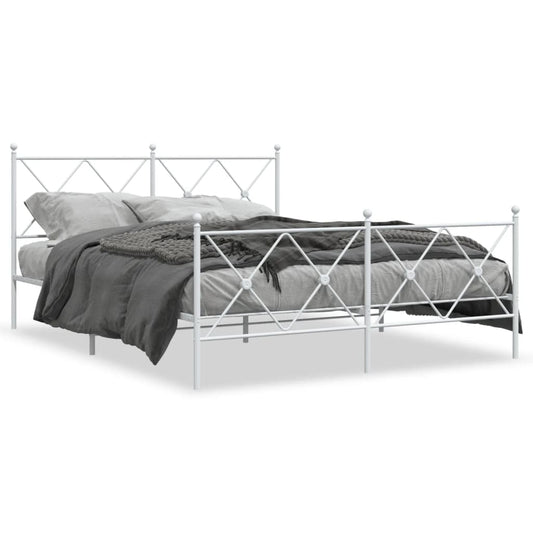 vidaXL Metal Bed Frame without Mattress with Footboard White 150x200cm