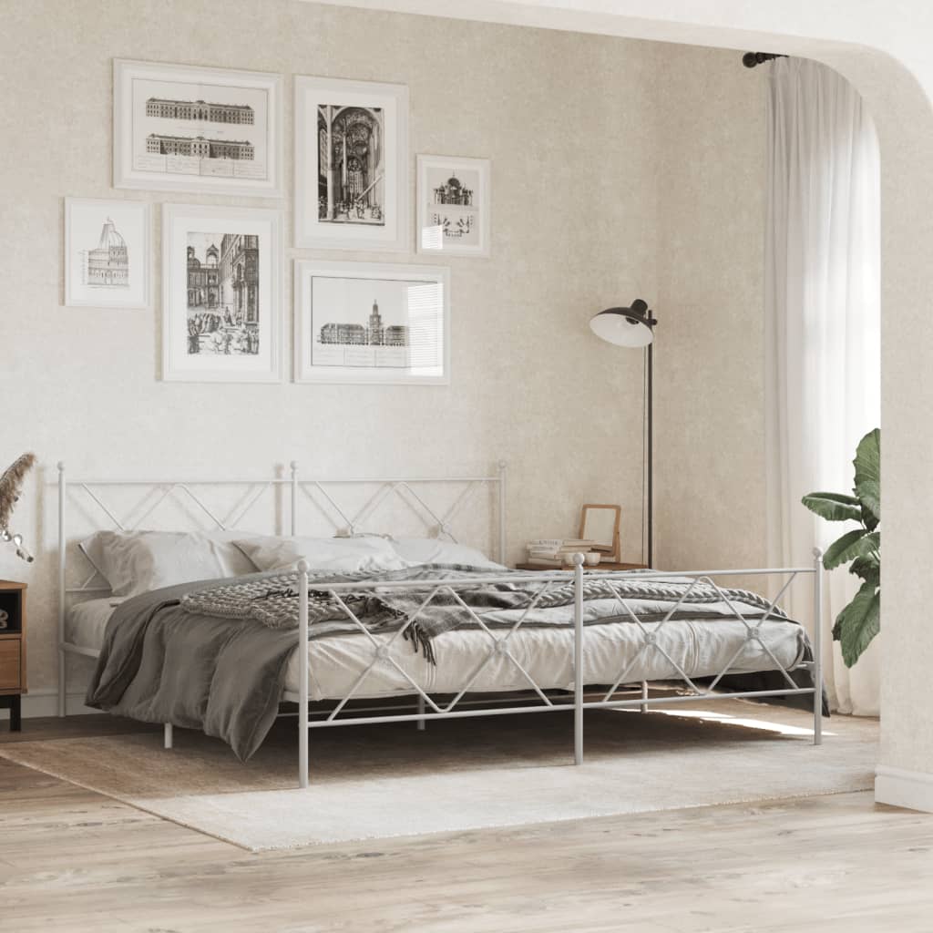 vidaXL Metal Bed Frame without Mattress with Footboard White 180x200cm