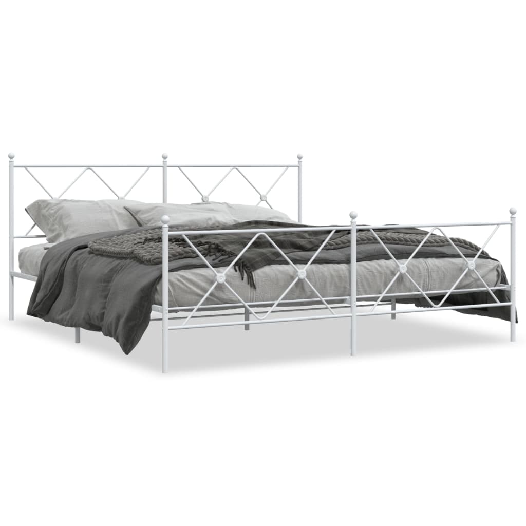 vidaXL Metal Bed Frame without Mattress with Footboard White 180x200cm