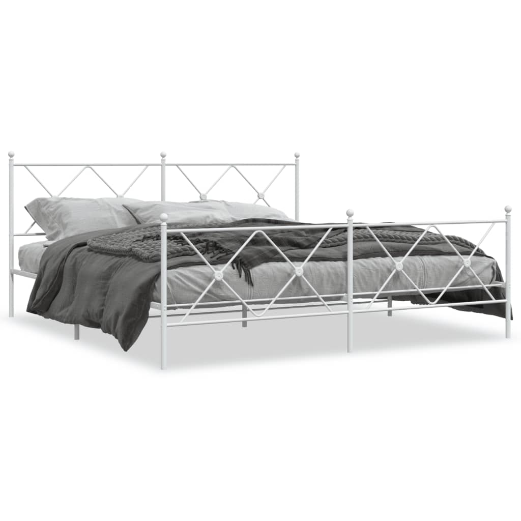 vidaXL Metal Bed Frame without Mattress with Footboard White 183x213cm